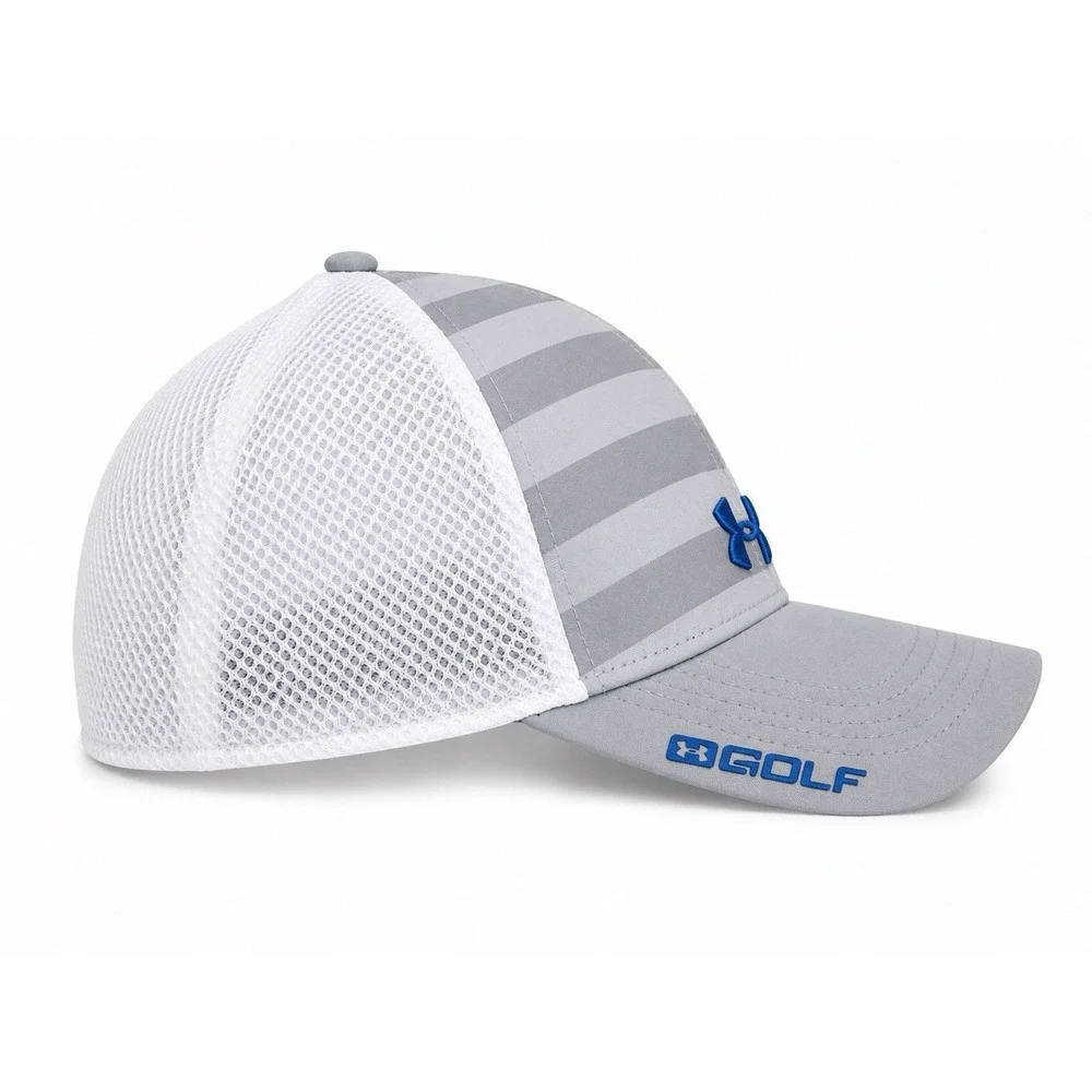 Under Armour Golf Trucker Hat Gray White Stretch Fit M/L Mesh Performance Cap